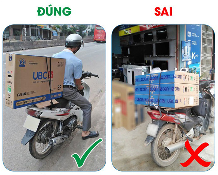 cách vận chuyển tivi bằng xe máy