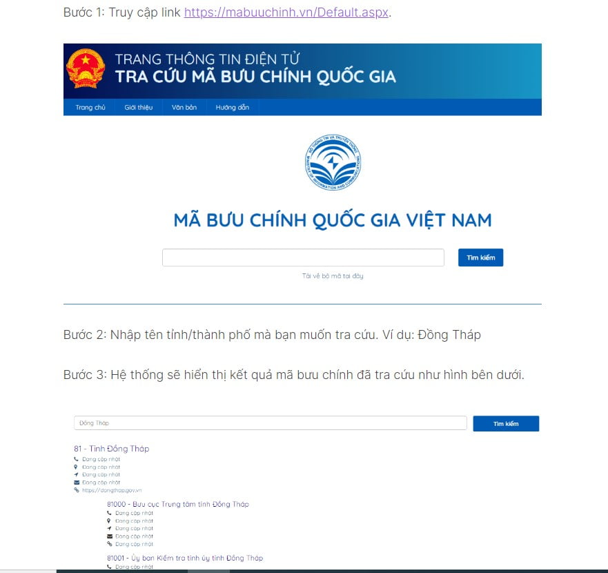 Cách tra cứu mã bưu chính Zip Code Việt Nam
