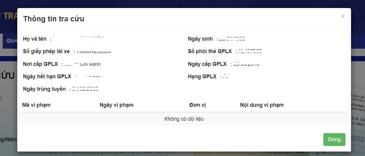 Kết quả tra cứu bằng lái xe